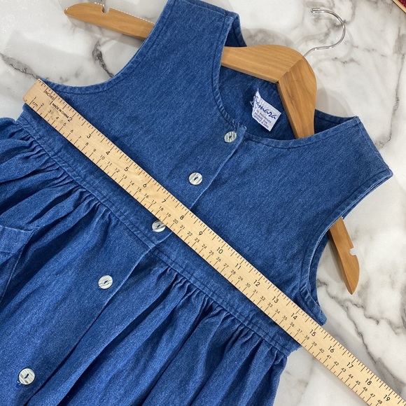 Vintage Samara Dress Girls Large Blue Cotton Denim Button Front Sleeveless Lace - Picture 8 of 8